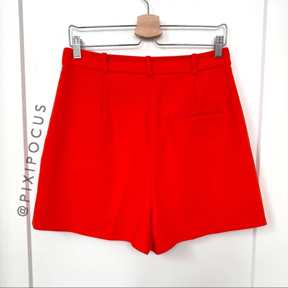 ZARA High Waisted Bermuda Shorts Red Orange - Picture 3 of 5